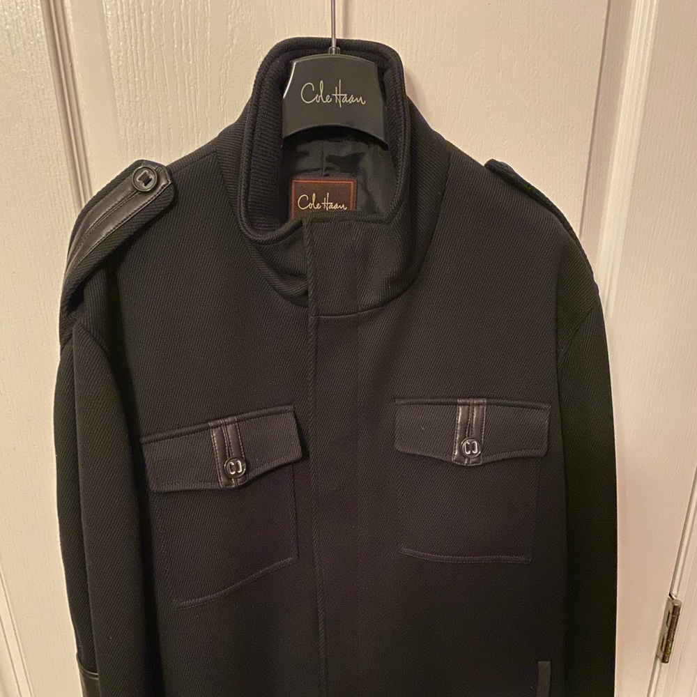 Cole Haan black leather cotton coat
